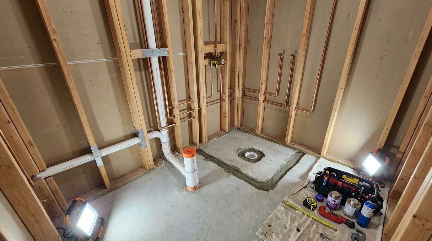 Bathroom rough-in plumbing during remodel by Johns Plumbing LLC in Moorpark