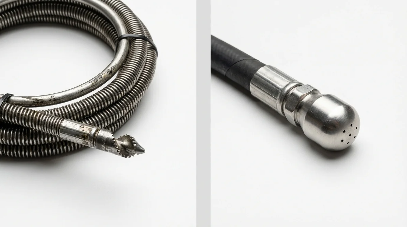 Drain snake cable and hydro jetting nozzle used for drain cleaning in Moorpark, CA