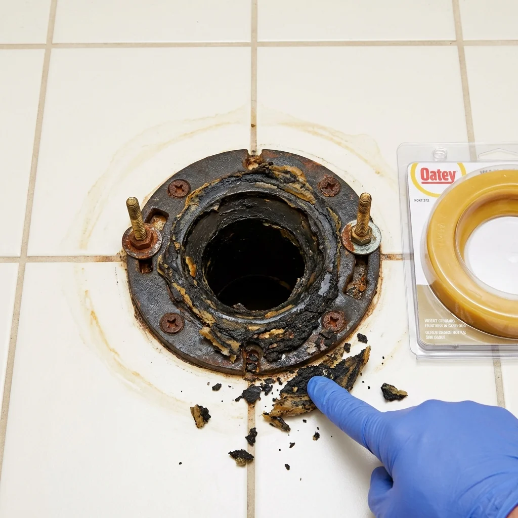 Failed wax ring showing water seepage at the base of a toilet in a Moorpark, CA home
