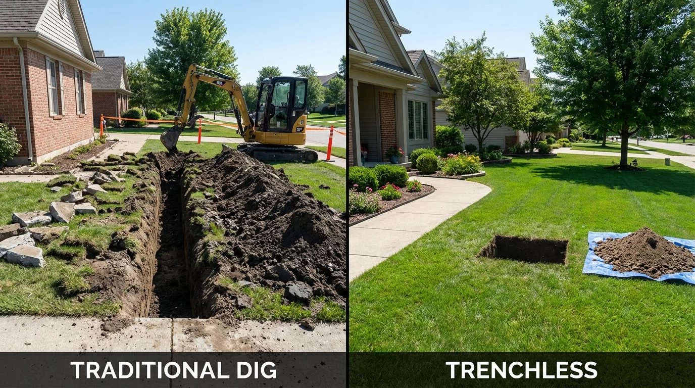 Trenchless sewer repair with minimal yard damage versus traditional excavation in Moorpark, CA